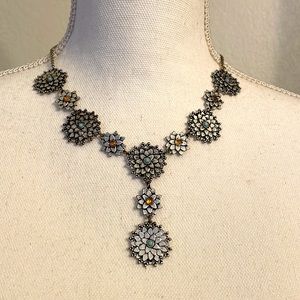 Vintage Silver Y Drop Flower Necklace